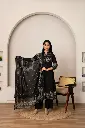 Jet Black Cotton Floral & Striped Printed Kurta Set
