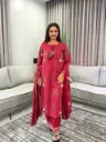 Maroon Floral Print Cotton Kurta Set with Tassels