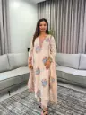 Off-White & Slate Blue Floral Print Mull Cotton Kurta Set