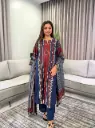 Navy & Maroon Geometric Ajrakh Printed Mull Cotton Kurta Set