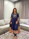 Navy Blue Anarkali Printed Mull Cotton Kurta Set