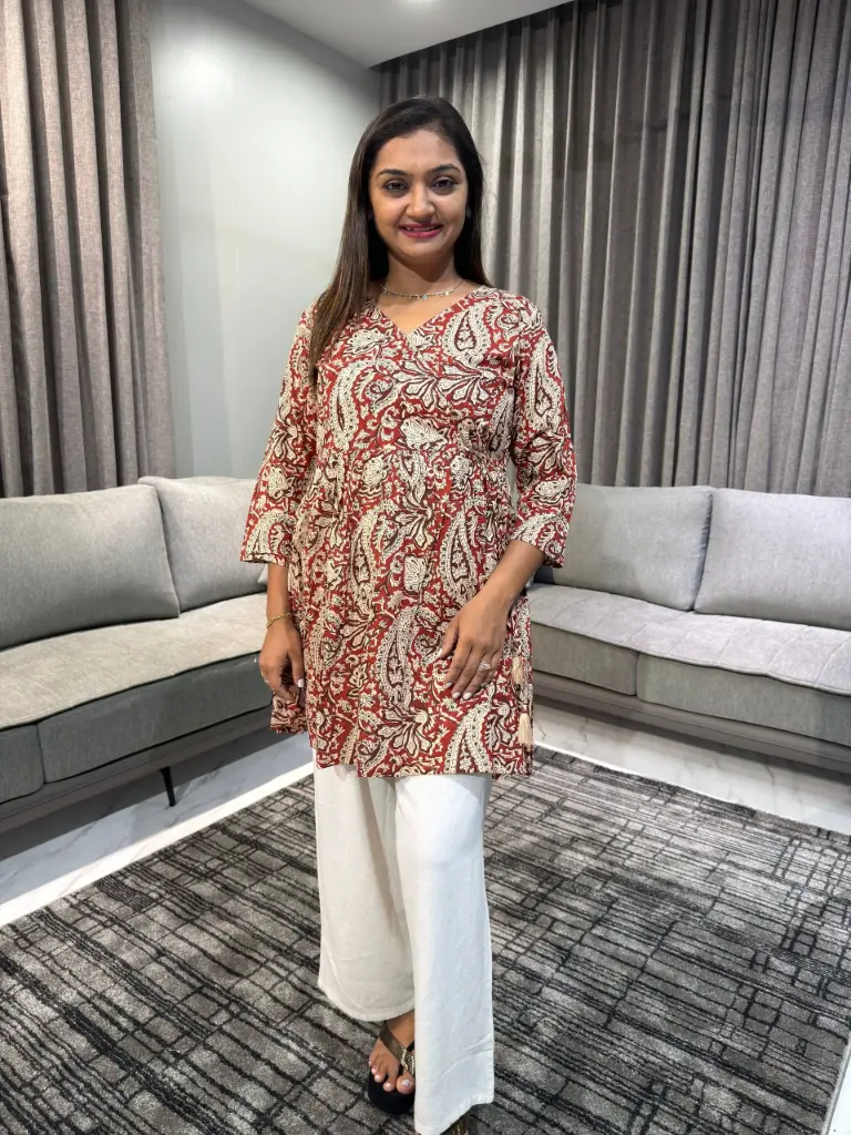 Maroon Pure Cotton Paisley Printed A-line Tunic