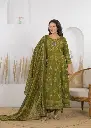 Olive Green Floral Printed Pure Mull Cotton Anarkali Kurta Set