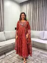 Brick Red Ajrakh Printed Mull Cotton Angrakha Kurta Set