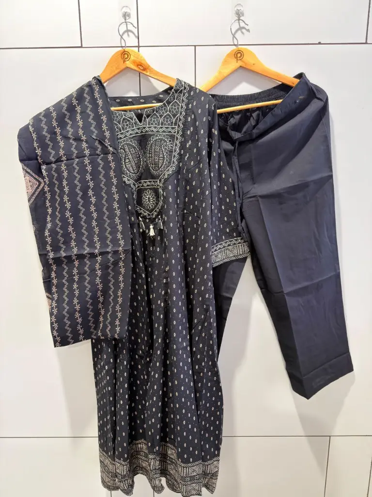 Midnight black Motif Pure Mull Cotton 3-Piece Set