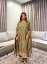 Olive Green Embroidered Yoke Mull Cotton Kurta Set