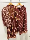 Chocolate Brown Ikat & Batik Printed Mull Cotton Kurta Set