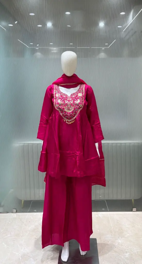 Magenta Pink Russian Silk Indo-Western 3-Piece Set