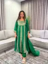 Emerald Green Hand-Worked Russian Silk Kurta Set