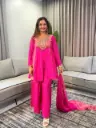 Hot Pink Hand-Worked Russian Silk Indo-Western set