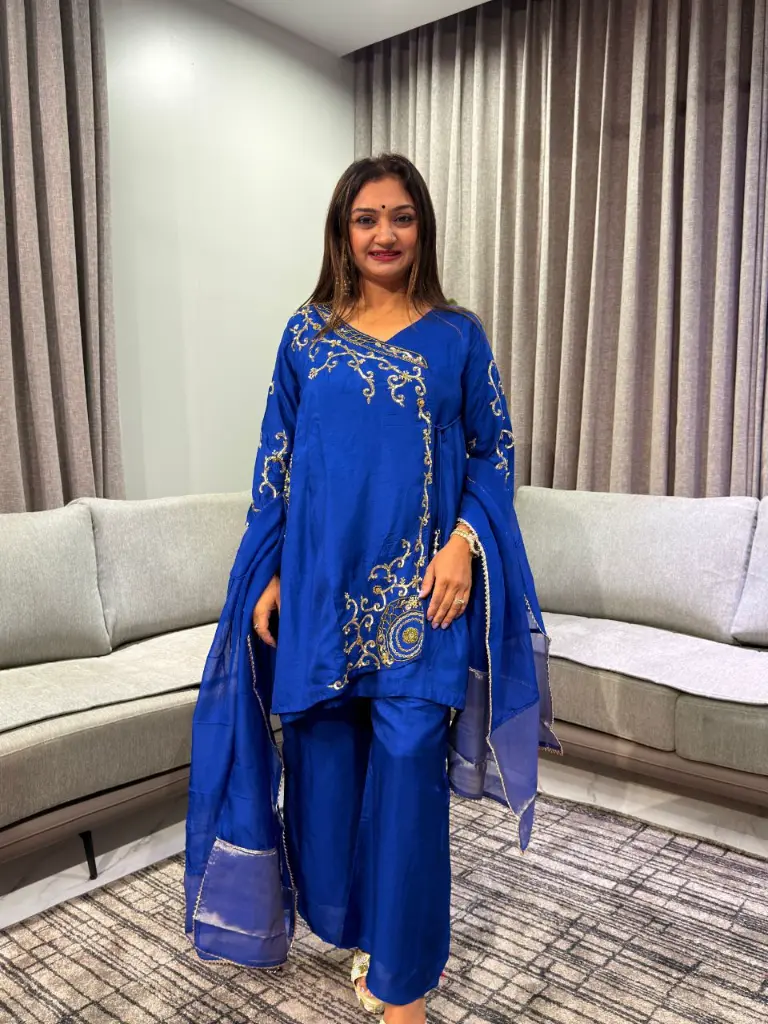 Royal Blue Hand-Worked Angrakha Silk Set