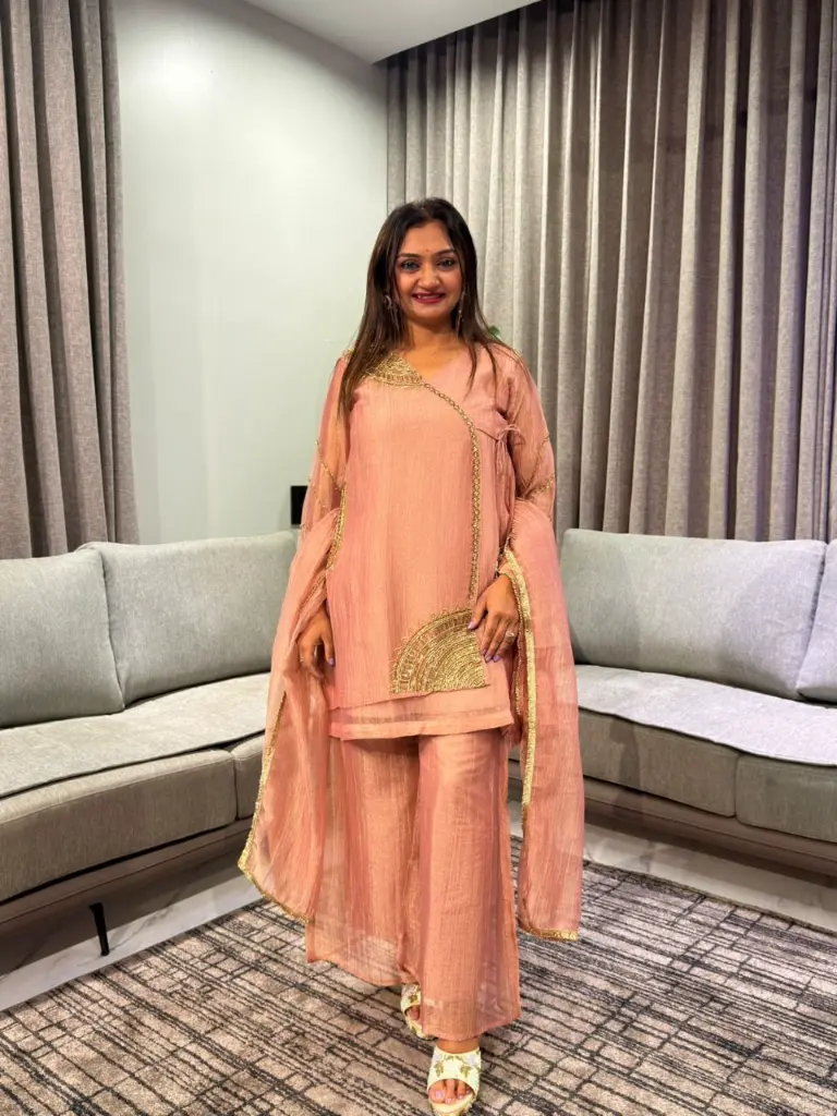 Blush Pink Hand-Worked Crush Organza Co-ord Set