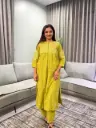 Olive Green Schiffli Embroidered Cotton Kurta Set