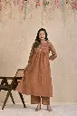 Terracotta Brown Schiffli Embroidered Cotton Kurta Set