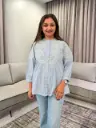 Powder Blue Embroidered Mull Cotton Tunic