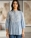 Powder Blue Embroidered Mull Cotton Tunic
