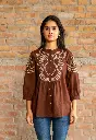 Chocolate Bloom Embroidered Pure Mull Cotton Tunic