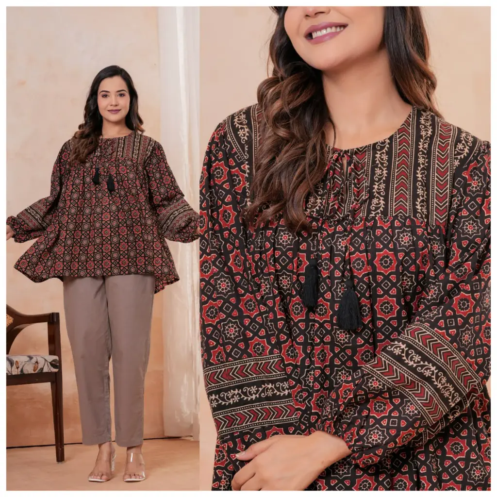 Maroon Ajrakh Printed Pure Cotton Tunic