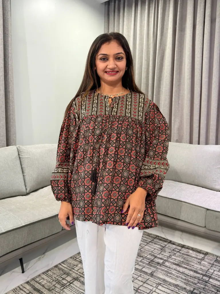 Maroon Ajrakh Printed Pure Cotton Tunic