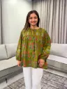 Moss Green Floral Printed Pure Cotton Tunic