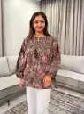 Taupe Mauve Floral Printed Pure Cotton Tunic