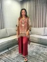 Maroon Floral Hand-Worked Crepe Co-ord Set
