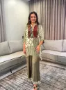 Olive & Maroon Patch Print Hand-Worked Viscose Crepe Co-ord Set