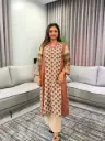 Terracotta Brown Floral Hand-Worked Viscose Crepe kurta Set