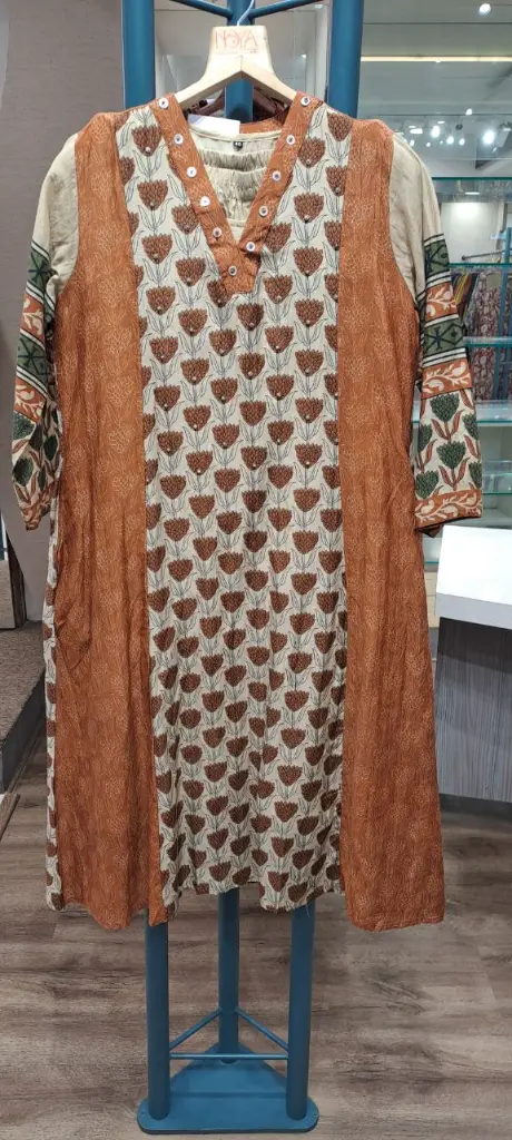 Rust Orange Floral Hand-Worked Viscose Crepe Set