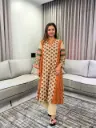 Rust Orange Floral Hand-Worked Viscose Crepe Set