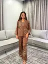 Cocoa Bloom Embroidered Imported Fabric Co-ord Set
