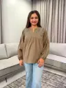 Olive Brown Embroidered Sily Cotton Top