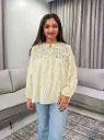 Beige Cream Embroidered Sily Cotton Top