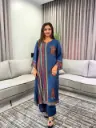 Peacock Blue Mughal Motif Muslin Crepe Kurta Set