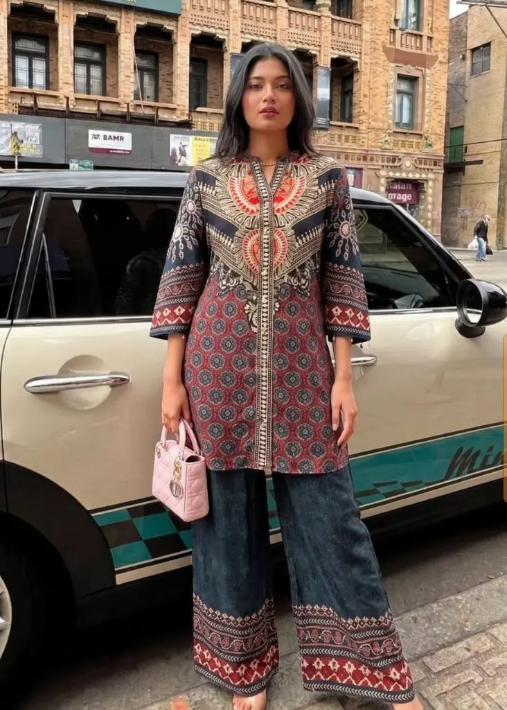 Rust & Indigo Kalamkari Printed Pure Natural Crepe Co-ord Set
