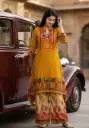 Mustard Yellow Block Motif Viscous Crepe Co-ord Set
