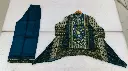 Teal Blue Floral Asymmetric Hand-Worked Natural Crepe Co-ord Set