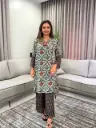 Powder Blue Floral Trellis Hand-Worked Natural Crepe Kurta Set