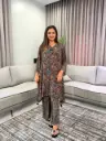 Grey Floral Trellis Hand-Worked Natural Crepe Kurta Set