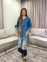 Teal Blue & Charcoal Paisley Dual-Tone Muslin Crepe Kurta Set