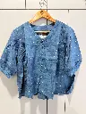 Blue Dotty Lace-Detail Imported Fabric Top