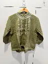 Olive Green Floral Thread Embroidered Imported Cotton Top