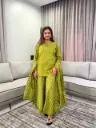 Olive Green Bandhani Printed Pure Mull Cotton 3-Piece Sharara Set
