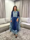 Navy Blue Floral Embroidered Crepe & Georgette Anarkali 3-Piece Set
