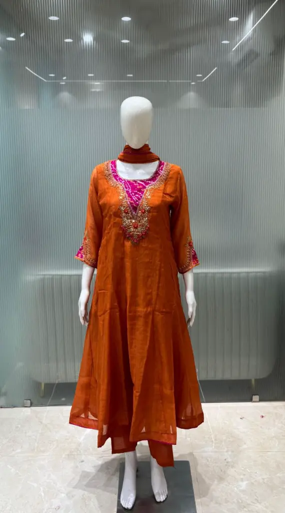 Rust Orange Hand-Worked Pure Premium Russian Silk 3-Piece Suit Set