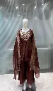 Deep Brown Hand-Worked Yoke Flared Short Kurta Russian Silk Co-ord Set