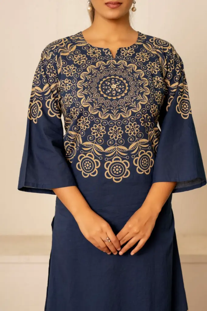 Royal Navy Floral Printed Pure Cotton 3-Piece Set