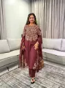 Royal Maroon Floral Pure Cotton 3-Piece Set