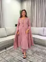 Dusty Mauve Paisley Hand-Embroidered Pure Mull Cotton 3-Piece Suit Set