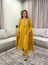 Mustard Yellow Paisley Hand-Embroidered Pure Mull Cotton 3-Piece Suit Set
